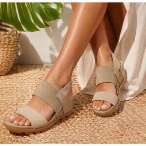Sorel SZ 9.5 Joanie II Slingback Beige Suede & Leather Wedge Comfort Sandals
